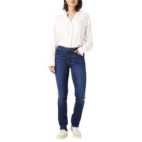 Jean en coton indigo uni pourvu de multiples poches et d'une coupe slim - Image 4