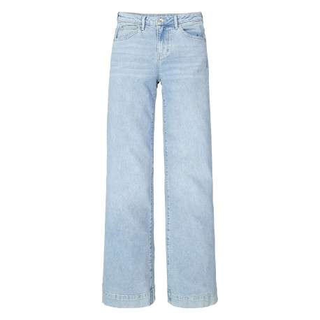 Jean en coton bleu ciel uni pourvu d'une coupe bootcut et d'une taille haute