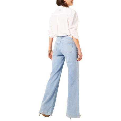 Jean en coton bleu ciel uni pourvu d'une coupe bootcut et d'une taille haute - Image 3