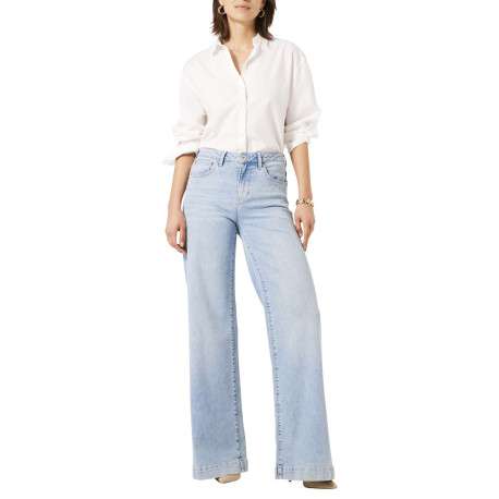 Jean en coton bleu ciel uni pourvu d'une coupe bootcut et d'une taille haute - Image 4