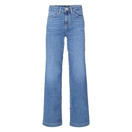 Jean en coton indigo uni pourvu d'une coupe bootcut et d'une taille haute
