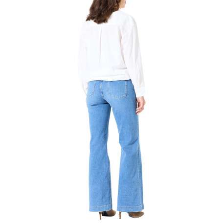 Jean en coton indigo uni pourvu d'une coupe bootcut et d'une taille haute - Image 3