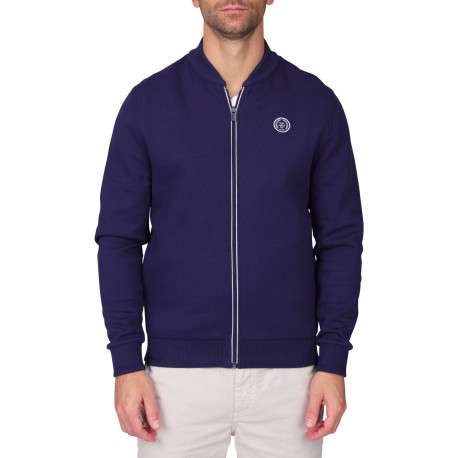 Gilet en coton mélangé marine uni avec une coupe droite et un col montant