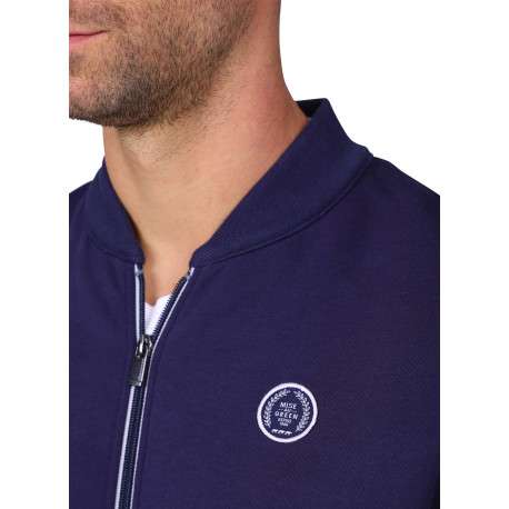 Gilet en coton mélangé marine uni avec une coupe droite et un col montant - Image 3