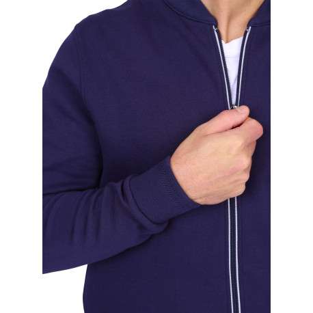 Gilet en coton mélangé marine uni avec une coupe droite et un col montant - Image 4