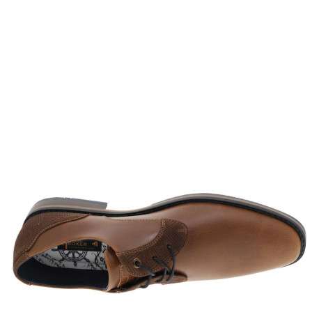 Derbies cognac à talon plat avec des lacets plats et des surpiqûres marine - Image 4