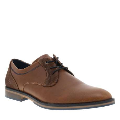 Derbies cognac à talon plat avec des lacets plats et des surpiqûres marine - Image 3