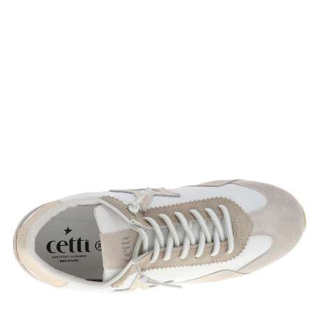 Tennis beiges en cuir avec un talon plat et des lacets élastiqués - Image 4