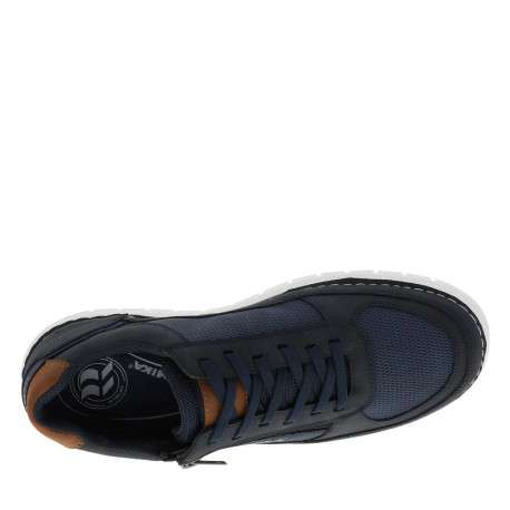 Sneakers bleu marine à talon plat avec des lacets et un zip latéral - Image 4
