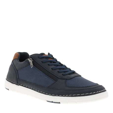 Sneakers bleu marine à talon plat avec des lacets et un zip latéral - Image 3