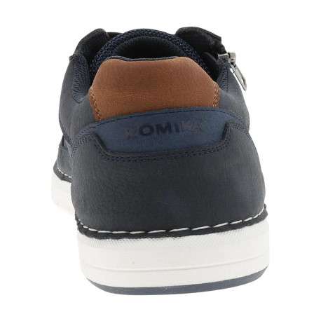 Sneakers bleu marine à talon plat avec des lacets et un zip latéral - Image 6
