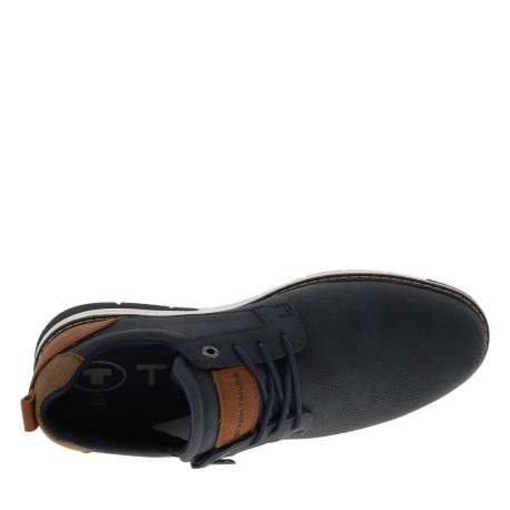 Sneakers bleu marine à talon plat avec des lacets et un zip latéral - Image 4