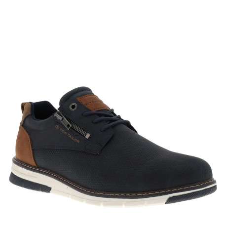 Sneakers bleu marine à talon plat avec des lacets et un zip latéral - Image 3