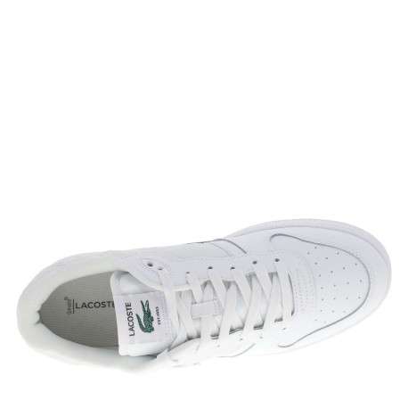 Tennis blanches en cuir à talon plat avec des lacets et marque imprimée en vert - Image 4