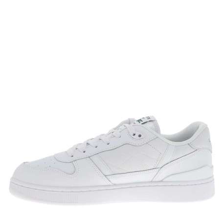 Tennis blanches en cuir à talon plat avec des lacets et marque imprimée en vert