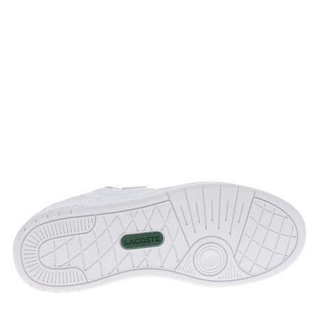 Tennis blanches en cuir à talon plat avec des lacets et marque imprimée en vert - Image 5