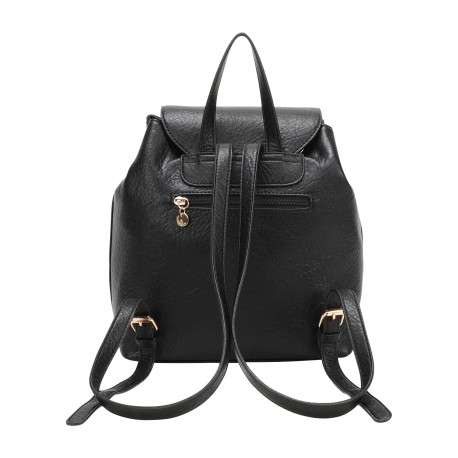 Sac à dos noir pourvu d'une fermeture par rabat et bouton pression - Image 3