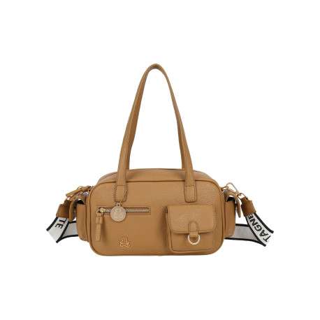 Sac à main porté épaule camel pourvu d'une bandoulière amovible