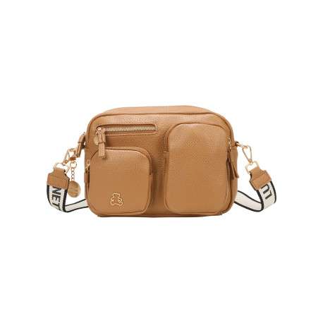 Sac camel en matière grainée pourvu de multiples compartiments de rangement