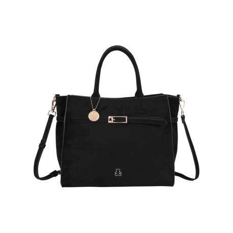 Sac porté épaule noir effet daim pourvu d'une bandoulière amovible