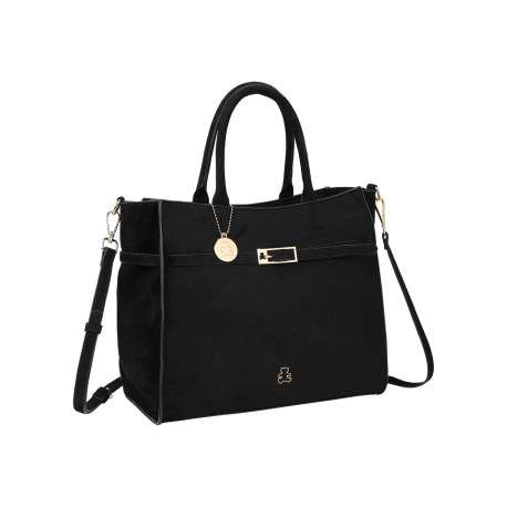 Sac porté épaule noir effet daim pourvu d'une bandoulière amovible - Image 2