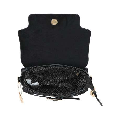 Sac à bandoulière noir pourvu d'une fermeture par rabat avec bouton pression - Image 4
