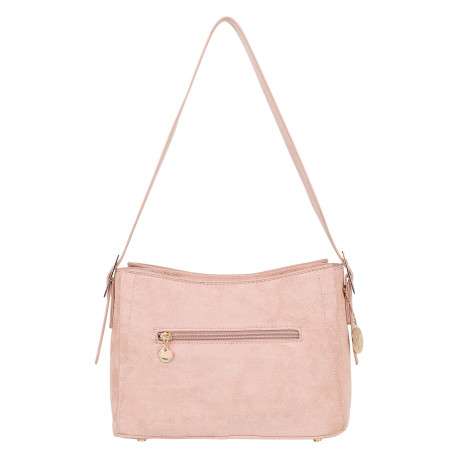 Sac porté épaule rose pourvu d'une anse plate ajustable sur les côtés - Image 3