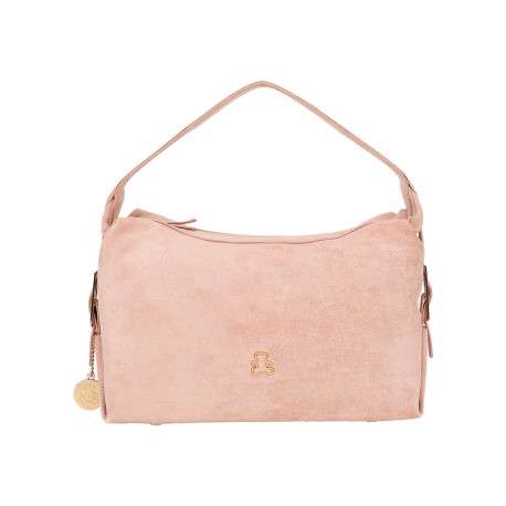 Sac à main rose pourvu de multiples compartiments de rangement
