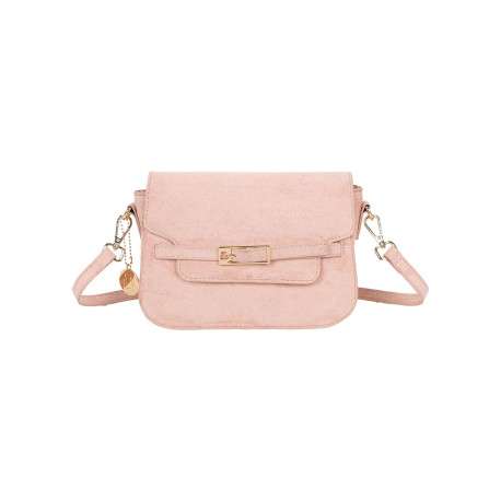 Sac à bandoulière rose pourvu d'une fermeture par rabat avec bouton pression