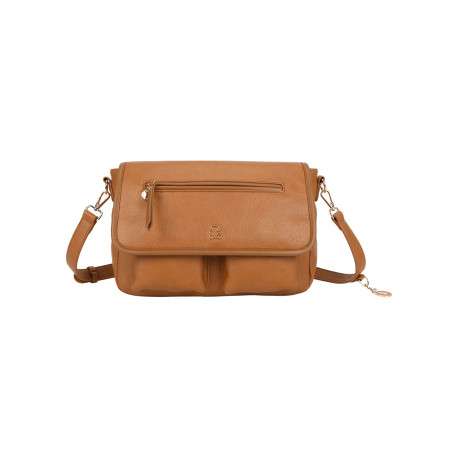 Sac à bandoulière camel en matière grainée pourvu d'une bandoulière amovible