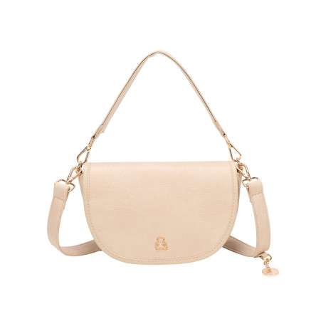 Sac beige en matière grainée pourvu d'une anse et d'une bandoulière amovibles