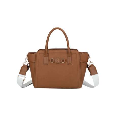 Sac à main porté épaule chocolat pourvu d'une bandoulière amovible et réglable
