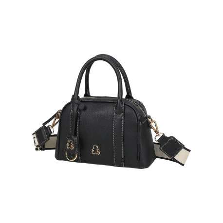 Sac noir en matière grainée pourvu d'une fermeture zippée dorée - Image 2