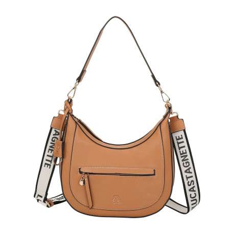 Sac porté épaule camel pourvu d'une large bandoulière amovible