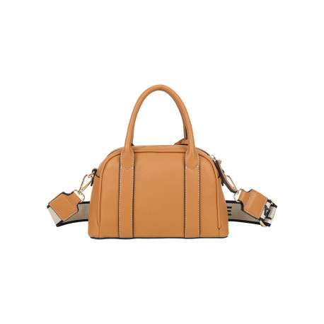 Sac camel en matière grainée pourvu d'une fermeture zippée dorée - Image 2