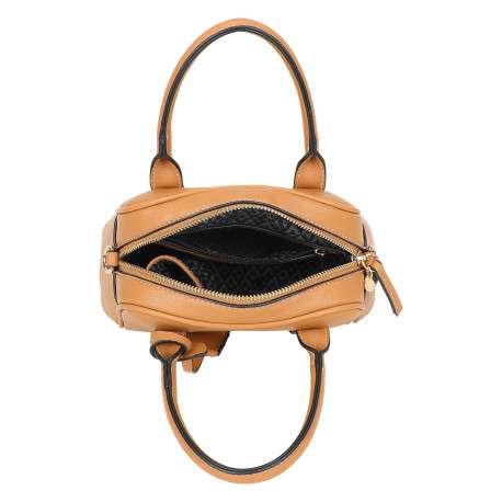 Sac camel en matière grainée pourvu d'une fermeture zippée dorée - Image 3