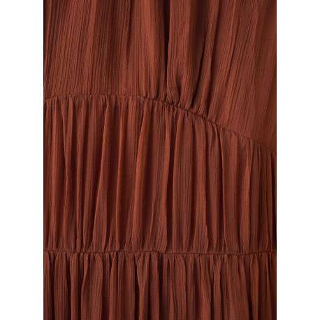Robe longue chocolat unie pourvue d'une coupe droite et d'un col montant - Image 8