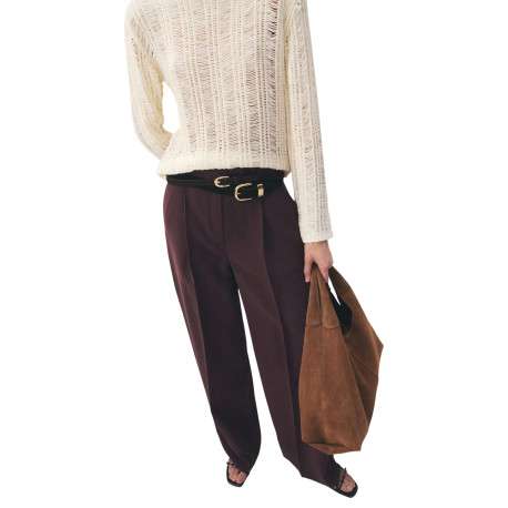 Pantalon chino bordeaux uni pourvu d'une taille intermédiaire - Image 5