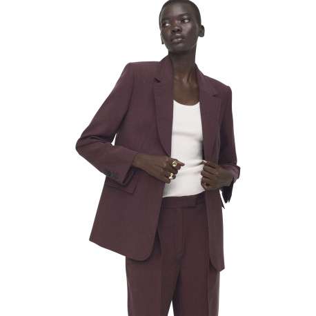 Blazer bordeaux uni pourvu d'une coupe droite et d'un col à revers - Image 2