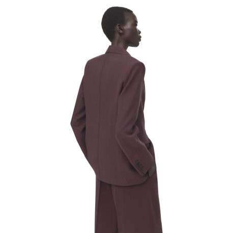 Blazer bordeaux uni pourvu d'une coupe droite et d'un col à revers - Image 3
