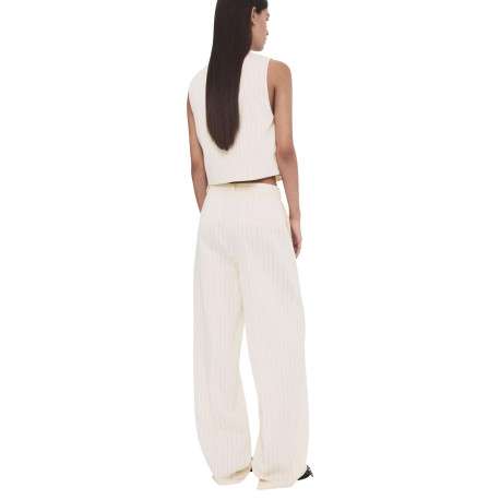 Pantalon chino beige à rayures pourvu d'une coupe bootcut et d'une taille haute - Image 3