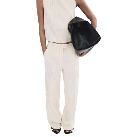 Pantalon chino beige à rayures pourvu d'une coupe bootcut et d'une taille haute - Image 4