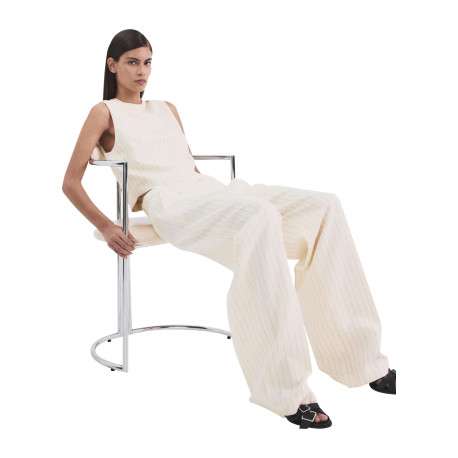 Pantalon chino beige à rayures pourvu d'une coupe bootcut et d'une taille haute - Image 5