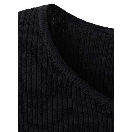 Top noir uni pourvu de manches courtes et d'une coupe ajustée - Image 7
