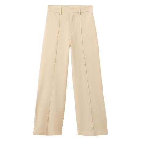 Pantalon chino en coton beige uni pourvu d'une coupe droite