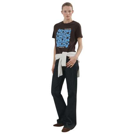 T-shirt en coton chocolat uni pourvu d'un col rond et d'une coupe droite - Image 2