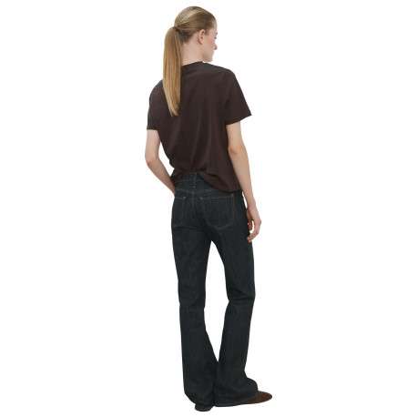 T-shirt en coton chocolat uni pourvu d'un col rond et d'une coupe droite - Image 3