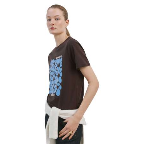 T-shirt en coton chocolat uni pourvu d'un col rond et d'une coupe droite - Image 4