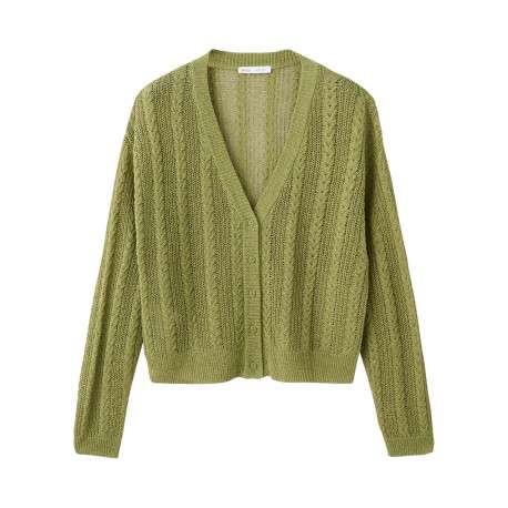 Cardigan olive uni pourvu d'une coupe droite et de manches longues