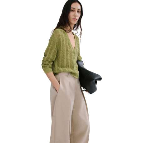 Cardigan olive uni pourvu d'une coupe droite et de manches longues - Image 2
